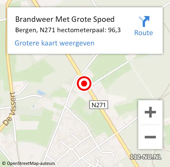 Locatie op kaart van de 112 melding: Brandweer Met Grote Spoed Naar Bergen, N271 hectometerpaal: 96,3 op 4 oktober 2024 17:52