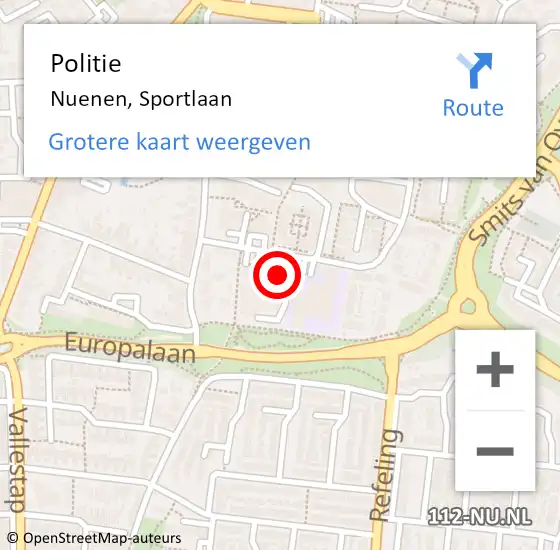 Locatie op kaart van de 112 melding: Politie Nuenen, Sportlaan op 4 oktober 2024 18:20