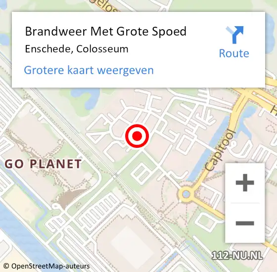 Locatie op kaart van de 112 melding: Brandweer Met Grote Spoed Naar Enschede, Colosseum op 4 oktober 2024 18:32