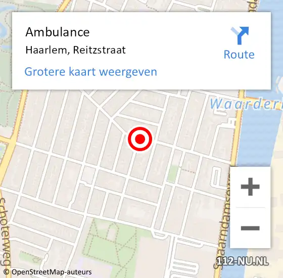 Locatie op kaart van de 112 melding: Ambulance Haarlem, Reitzstraat op 4 oktober 2024 18:47