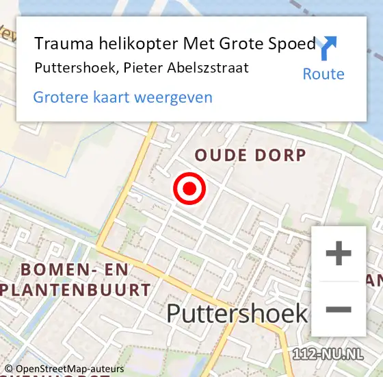 Locatie op kaart van de 112 melding: Trauma helikopter Met Grote Spoed Naar Puttershoek, Pieter Abelszstraat op 4 oktober 2024 18:50