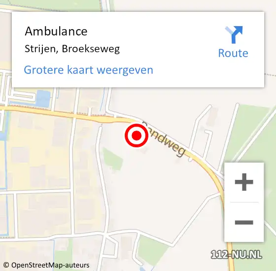 Locatie op kaart van de 112 melding: Ambulance Strijen, Broekseweg op 4 oktober 2024 18:56