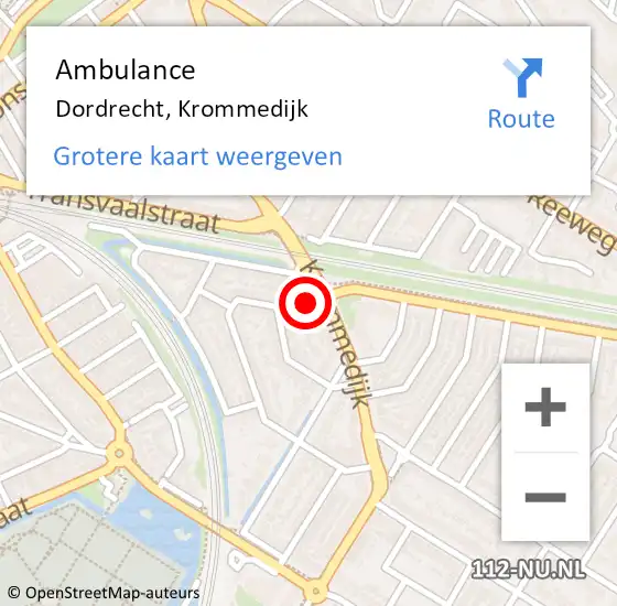 Locatie op kaart van de 112 melding: Ambulance Dordrecht, Krommedijk op 4 oktober 2024 19:04