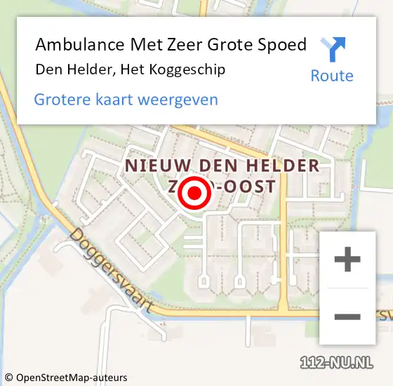 Locatie op kaart van de 112 melding: Ambulance Met Zeer Grote Spoed Naar Den Helder, Het Koggeschip op 4 oktober 2024 19:11