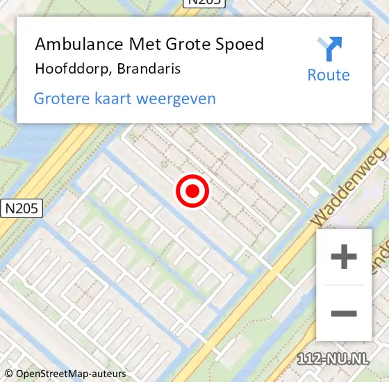 Locatie op kaart van de 112 melding: Ambulance Met Grote Spoed Naar Hoofddorp, Brandaris op 4 oktober 2024 19:29