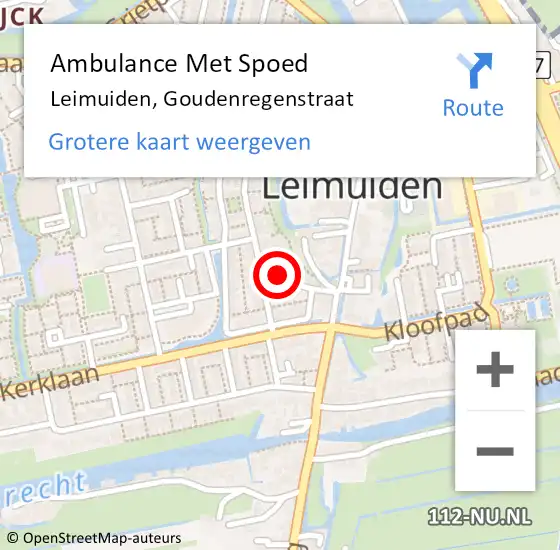 Locatie op kaart van de 112 melding: Ambulance Met Spoed Naar Leimuiden, Goudenregenstraat op 4 oktober 2024 19:35