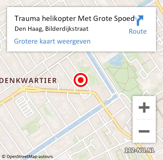 Locatie op kaart van de 112 melding: Trauma helikopter Met Grote Spoed Naar Den Haag, Bilderdijkstraat op 4 oktober 2024 19:52