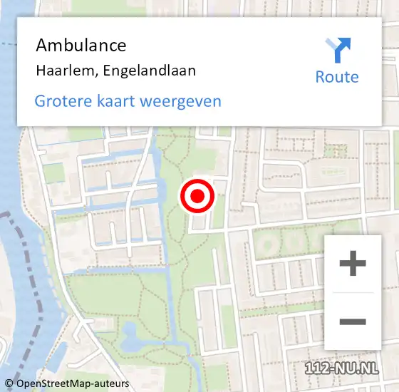 Locatie op kaart van de 112 melding: Ambulance Haarlem, Engelandlaan op 4 oktober 2024 19:54