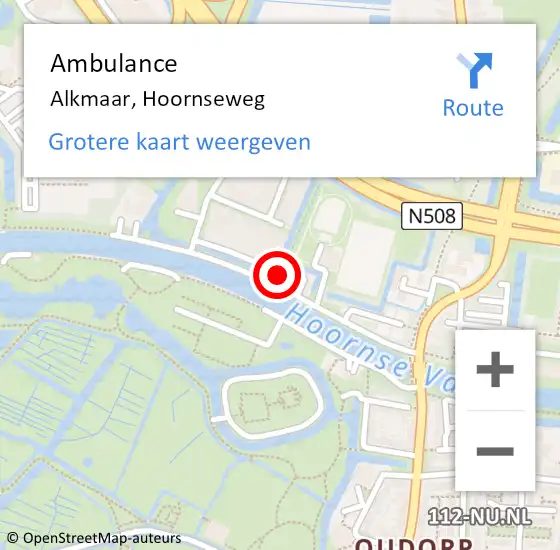 Locatie op kaart van de 112 melding: Ambulance Alkmaar, Hoornseweg op 4 oktober 2024 20:00