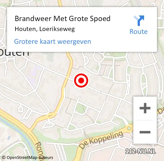 Locatie op kaart van de 112 melding: Brandweer Met Grote Spoed Naar Houten, Loerikseweg op 4 oktober 2024 20:31