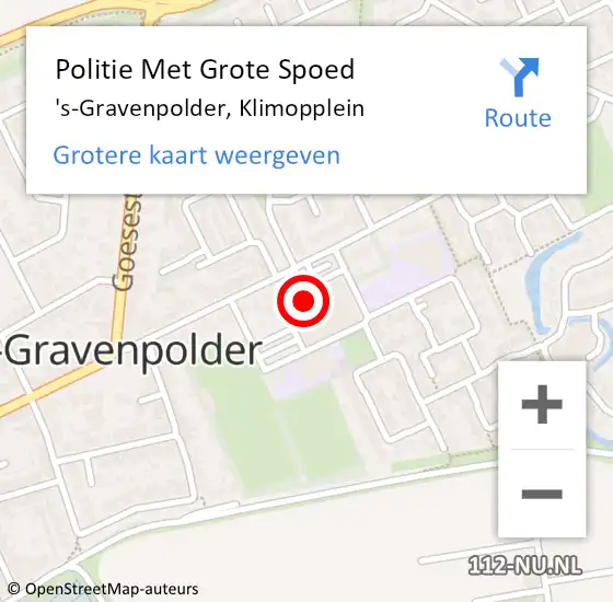 Locatie op kaart van de 112 melding: Politie Met Grote Spoed Naar 's-Gravenpolder, Klimopplein op 4 oktober 2024 20:35