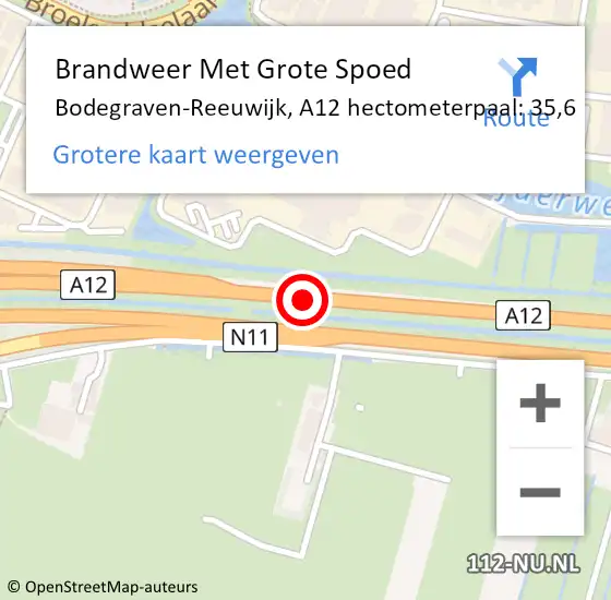 Locatie op kaart van de 112 melding: Brandweer Met Grote Spoed Naar Bodegraven-Reeuwijk, A12 hectometerpaal: 35,6 op 4 oktober 2024 20:50