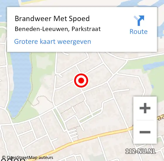 Locatie op kaart van de 112 melding: Brandweer Met Spoed Naar Beneden-Leeuwen, Parkstraat op 4 oktober 2024 20:53