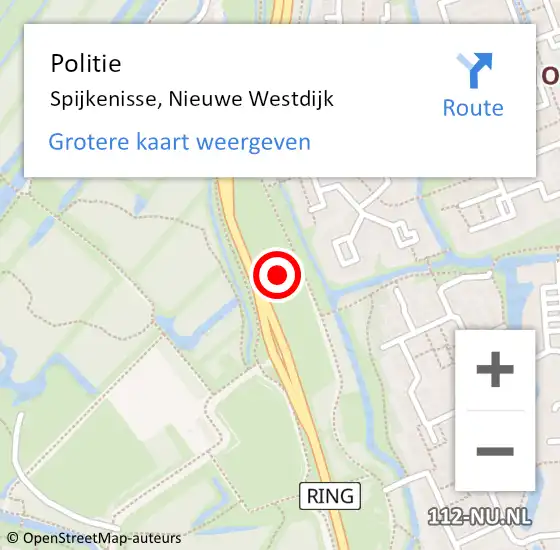 Locatie op kaart van de 112 melding: Politie Spijkenisse, Nieuwe Westdijk op 4 oktober 2024 20:58