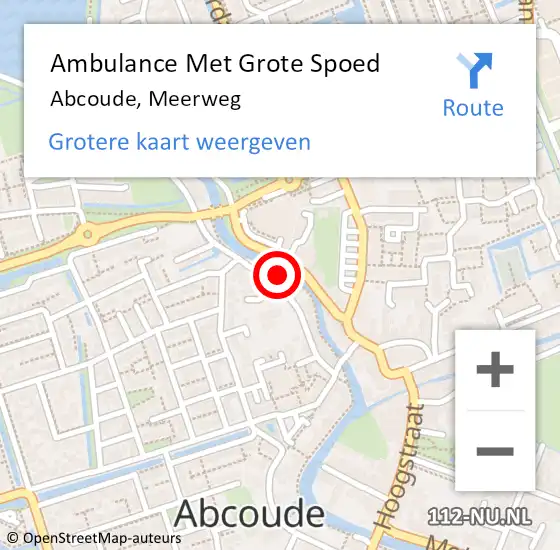 Locatie op kaart van de 112 melding: Ambulance Met Grote Spoed Naar Abcoude, Meerweg op 4 oktober 2024 21:31