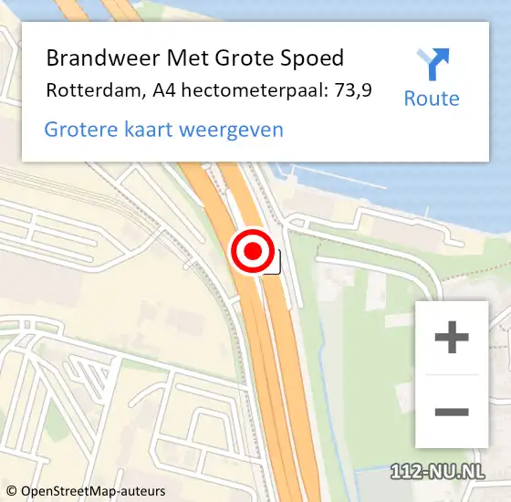 Locatie op kaart van de 112 melding: Brandweer Met Grote Spoed Naar Rotterdam, A4 hectometerpaal: 73,9 op 4 oktober 2024 22:13