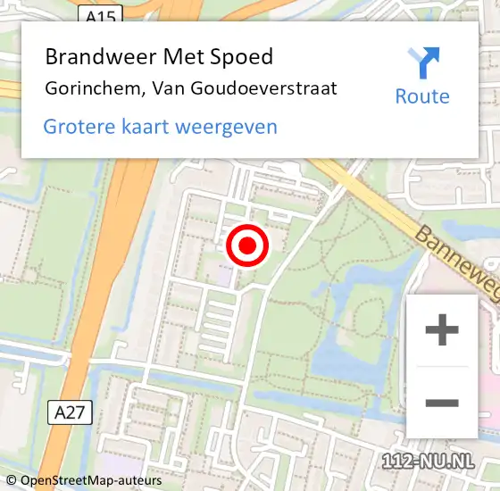 Locatie op kaart van de 112 melding: Brandweer Met Spoed Naar Gorinchem, Van Goudoeverstraat op 4 oktober 2024 22:14