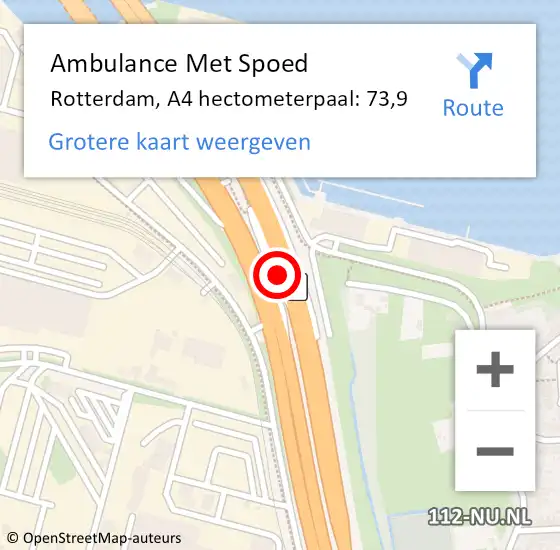 Locatie op kaart van de 112 melding: Ambulance Met Spoed Naar Rotterdam, A4 hectometerpaal: 73,9 op 4 oktober 2024 22:15