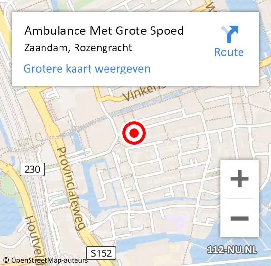 Locatie op kaart van de 112 melding: Ambulance Met Grote Spoed Naar Zaandam, Rozengracht op 4 oktober 2024 22:51