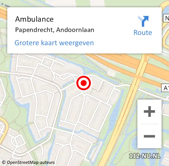 Locatie op kaart van de 112 melding: Ambulance Papendrecht, Andoornlaan op 4 oktober 2024 22:52