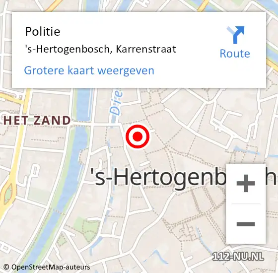 Locatie op kaart van de 112 melding: Politie 's-Hertogenbosch, Karrenstraat op 4 oktober 2024 23:17