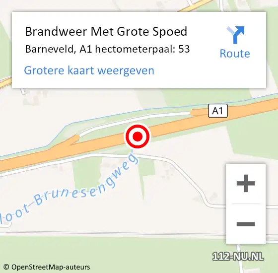 Locatie op kaart van de 112 melding: Brandweer Met Grote Spoed Naar Barneveld, A1 hectometerpaal: 53 op 4 oktober 2024 23:18