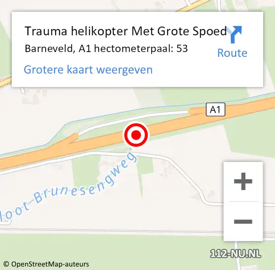 Locatie op kaart van de 112 melding: Trauma helikopter Met Grote Spoed Naar Barneveld, A1 hectometerpaal: 53 op 4 oktober 2024 23:23