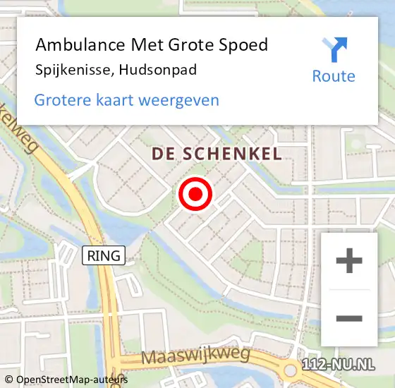 Locatie op kaart van de 112 melding: Ambulance Met Grote Spoed Naar Spijkenisse, Hudsonpad op 4 oktober 2024 23:24