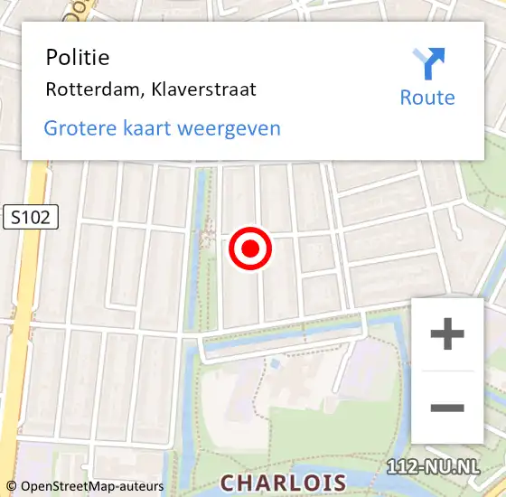 Locatie op kaart van de 112 melding: Politie Rotterdam, Klaverstraat op 4 oktober 2024 23:32