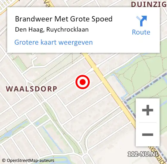 Locatie op kaart van de 112 melding: Brandweer Met Grote Spoed Naar Den Haag, Ruychrocklaan op 4 oktober 2024 23:44