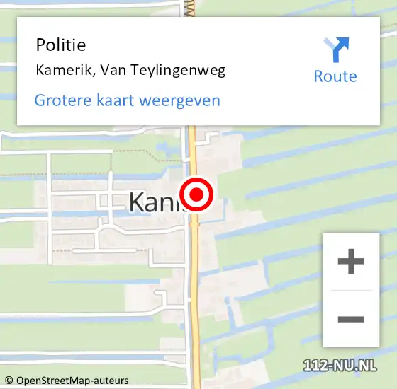 Locatie op kaart van de 112 melding: Politie Kamerik, Van Teylingenweg op 5 oktober 2024 00:13