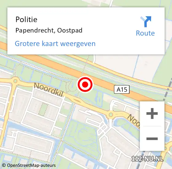 Locatie op kaart van de 112 melding: Politie Papendrecht, Oostpad op 5 oktober 2024 00:17