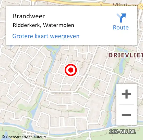 Locatie op kaart van de 112 melding: Brandweer Ridderkerk, Watermolen op 5 oktober 2024 00:25