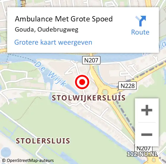 Locatie op kaart van de 112 melding: Ambulance Met Grote Spoed Naar Gouda, Oudebrugweg op 5 oktober 2024 00:39