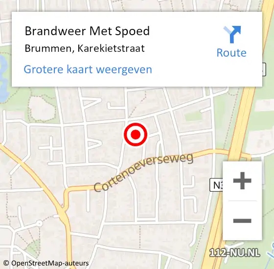 Locatie op kaart van de 112 melding: Brandweer Met Spoed Naar Brummen, Karekietstraat op 5 oktober 2024 01:04