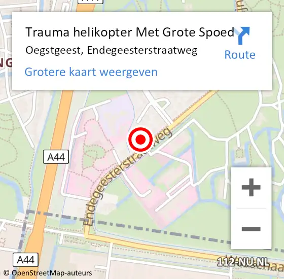 Locatie op kaart van de 112 melding: Trauma helikopter Met Grote Spoed Naar Oegstgeest, Endegeesterstraatweg op 5 oktober 2024 01:12