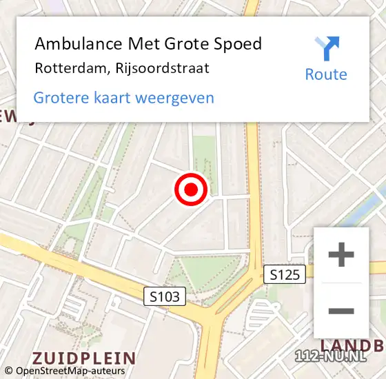 Locatie op kaart van de 112 melding: Ambulance Met Grote Spoed Naar Rotterdam, Rijsoordstraat op 5 oktober 2024 01:38