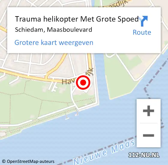 Locatie op kaart van de 112 melding: Trauma helikopter Met Grote Spoed Naar Schiedam, Maasboulevard op 5 oktober 2024 02:40