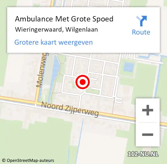 Locatie op kaart van de 112 melding: Ambulance Met Grote Spoed Naar Wieringerwaard, Wilgenlaan op 5 oktober 2024 03:00