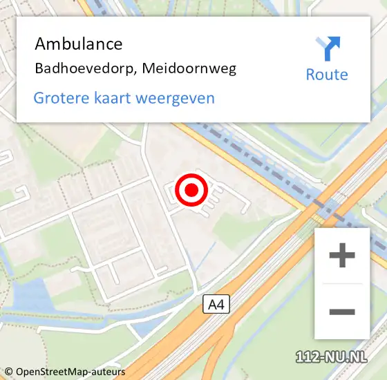 Locatie op kaart van de 112 melding: Ambulance Badhoevedorp, Meidoornweg op 5 oktober 2024 03:26