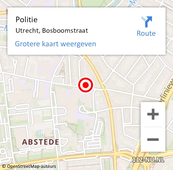 Locatie op kaart van de 112 melding: Politie Utrecht, Bosboomstraat op 5 oktober 2024 03:36