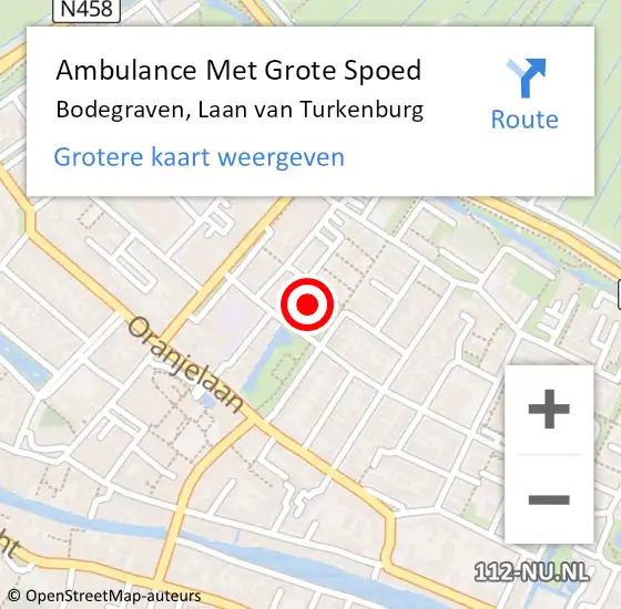 Locatie op kaart van de 112 melding: Ambulance Met Grote Spoed Naar Bodegraven, Laan van Turkenburg op 5 oktober 2024 03:48