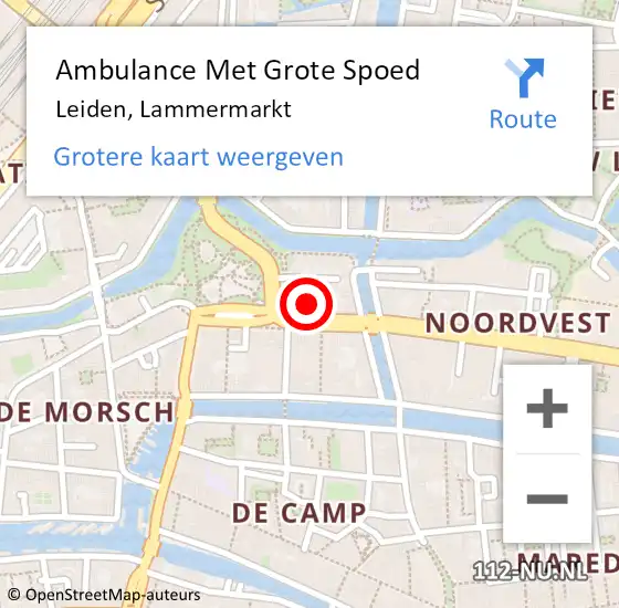 Locatie op kaart van de 112 melding: Ambulance Met Grote Spoed Naar Leiden, Lammermarkt op 5 oktober 2024 04:05