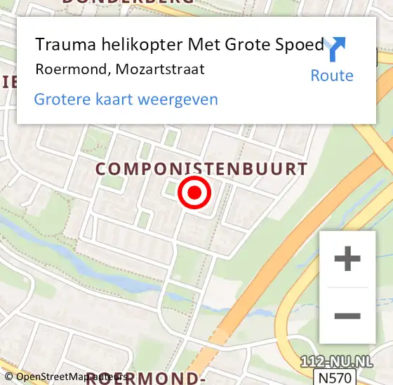 Locatie op kaart van de 112 melding: Trauma helikopter Met Grote Spoed Naar Roermond, Mozartstraat op 5 oktober 2024 04:55