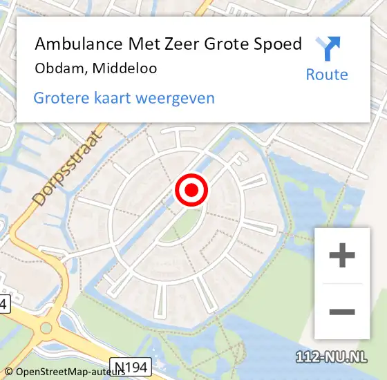 Locatie op kaart van de 112 melding: Ambulance Met Zeer Grote Spoed Naar Obdam, Middeloo op 5 oktober 2024 04:57