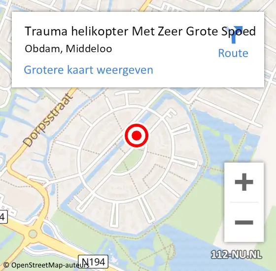 Locatie op kaart van de 112 melding: Trauma helikopter Met Zeer Grote Spoed Naar Obdam, Middeloo op 5 oktober 2024 04:59