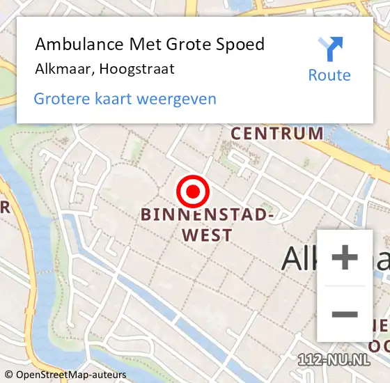 Locatie op kaart van de 112 melding: Ambulance Met Grote Spoed Naar Alkmaar, Hoogstraat op 5 oktober 2024 05:15