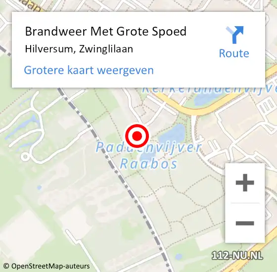 Locatie op kaart van de 112 melding: Brandweer Met Grote Spoed Naar Hilversum, Zwinglilaan op 5 oktober 2024 05:45