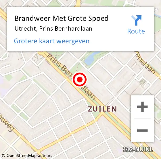 Locatie op kaart van de 112 melding: Brandweer Met Grote Spoed Naar Utrecht, Prins Bernhardlaan op 5 oktober 2024 05:52