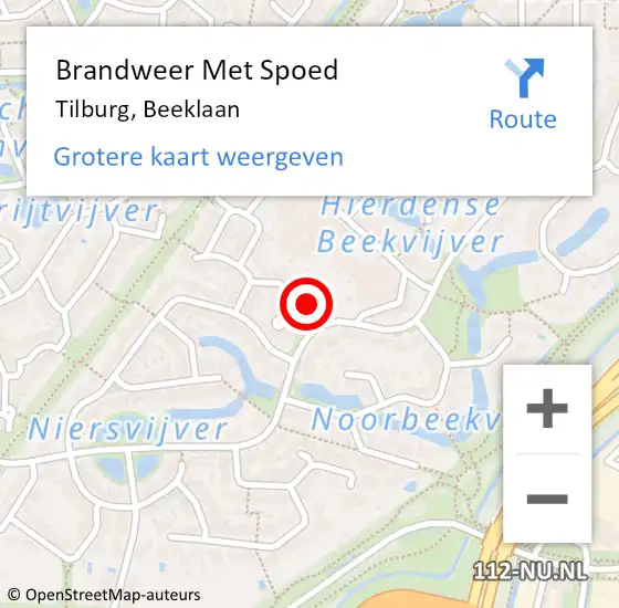 Locatie op kaart van de 112 melding: Brandweer Met Spoed Naar Tilburg, Beeklaan op 5 oktober 2024 06:37